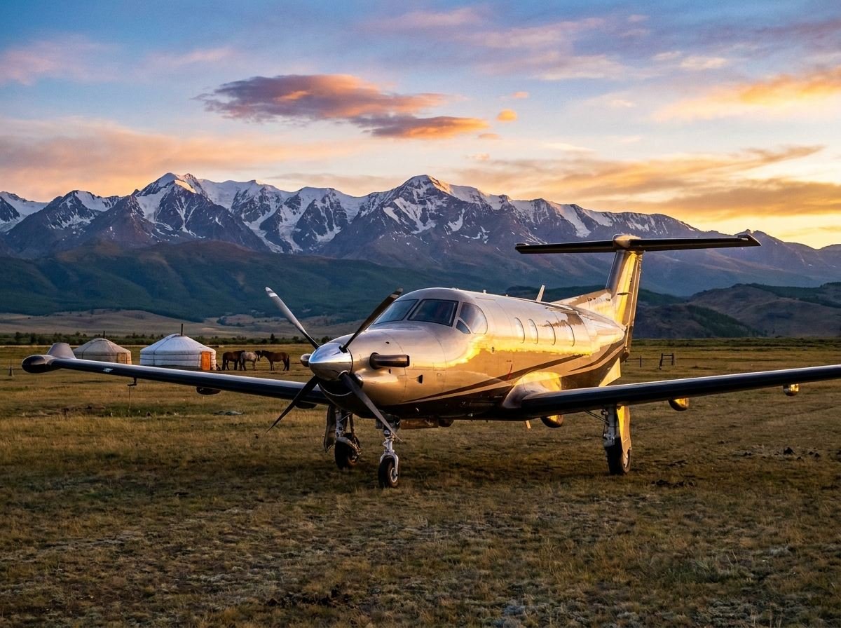 Private aircraft on a Mongolian runway